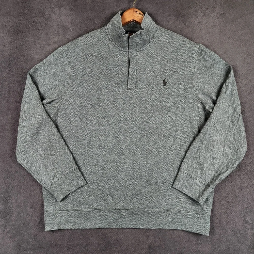 Polo Ralph Lauren Luxury Jersey 1/4 Zip Pullover Mens XL Gray Herringbone